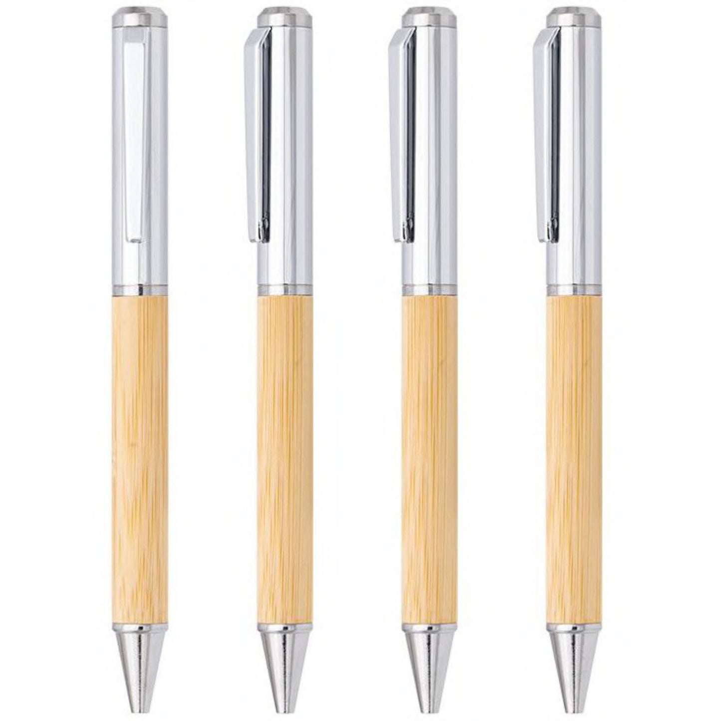 Metal and Bamboo Ballpoint Pen with Chrome Accents