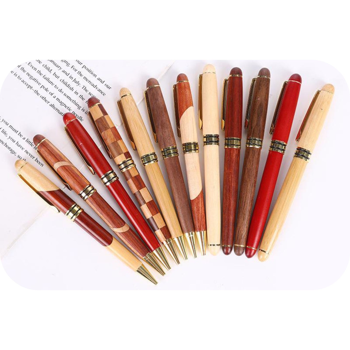 Metal and Wooden Ballpoint Pen Set with Gold Accents