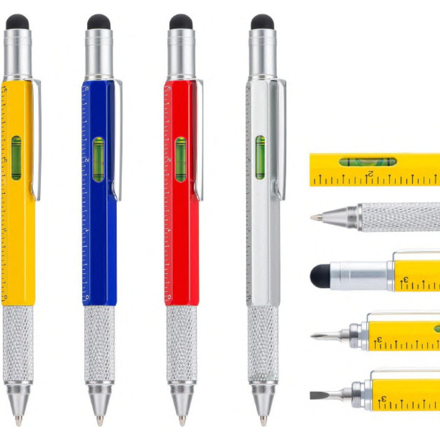 Multifunction Ballpoint Pen with Stylus, Ruler, Level & Screwdriver