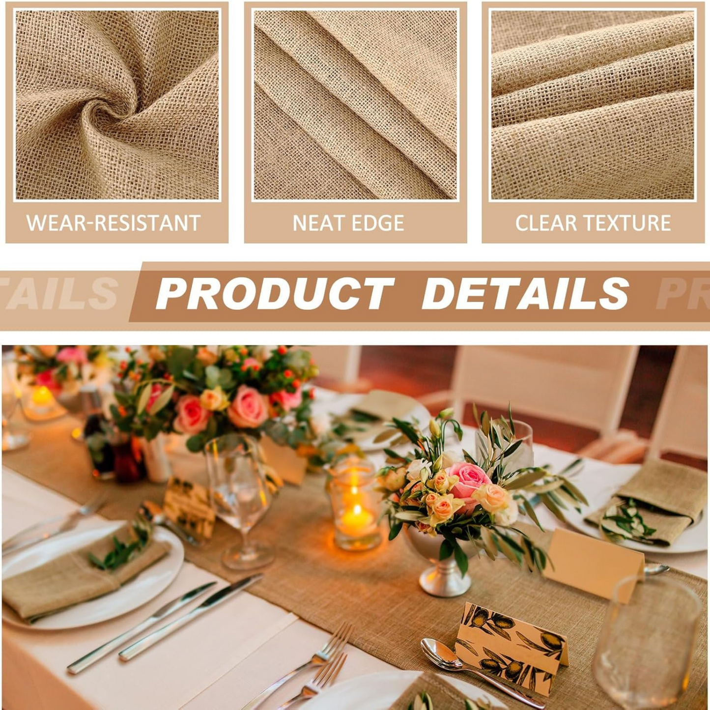 Natural Burlap Tablecloth – 360x360cm Round & 8ftx4ft Rectangular in Beige