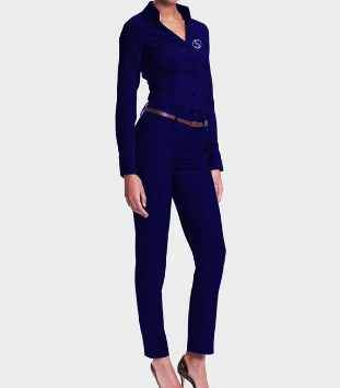 Ladies' Long-Sleeve Blouse & Pants Set – Navy Blue Workwear