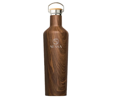 Stainless Steel 305 Bottle – Dark Brown Wood Design