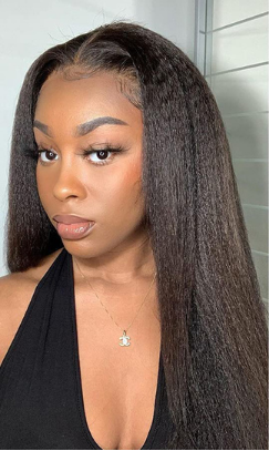 Real Human Hair Kinky Straight Lace Front Wig for Women - 180% Density, Full & Natural Look