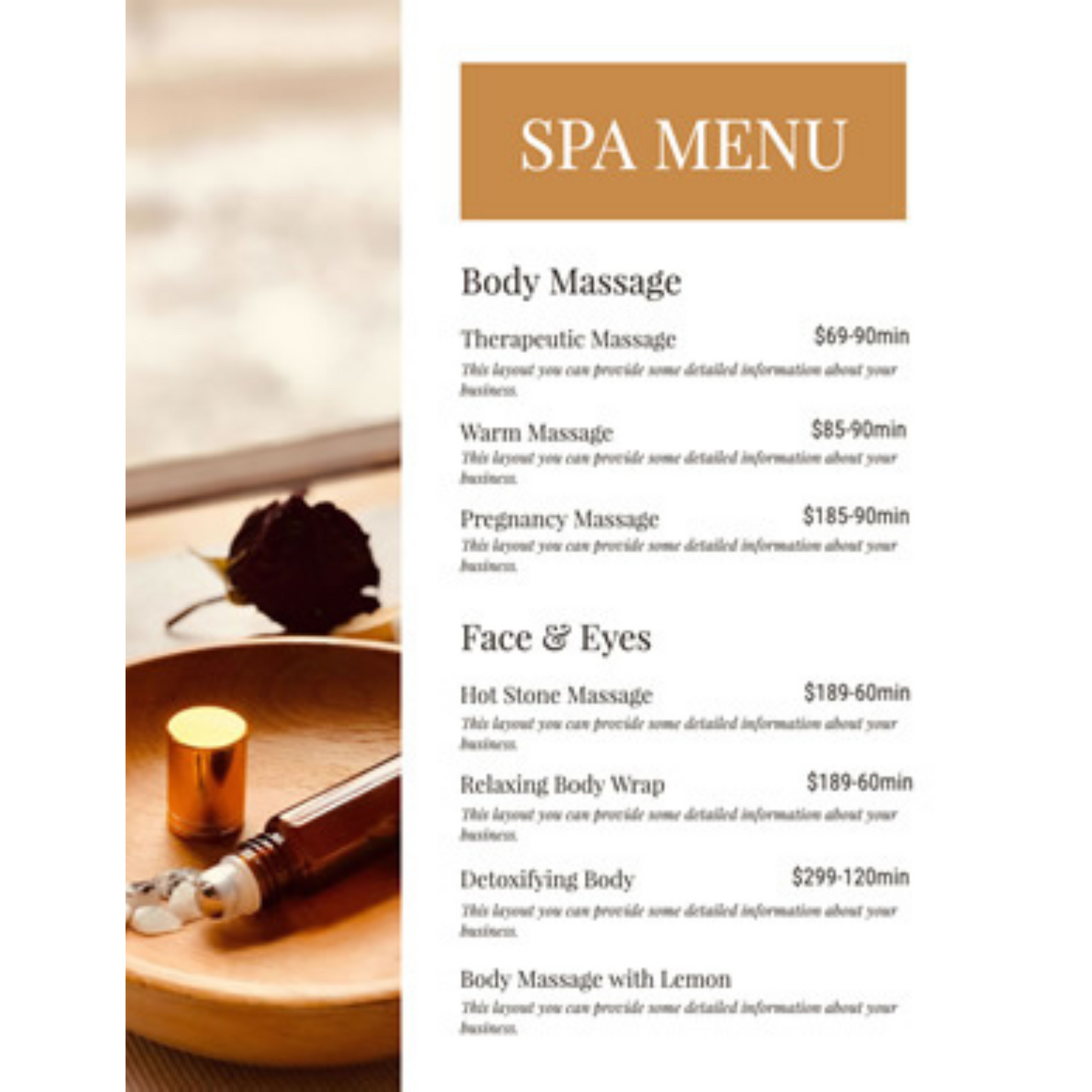 Luxurious Spa Menu Cards for Hotels & Resorts