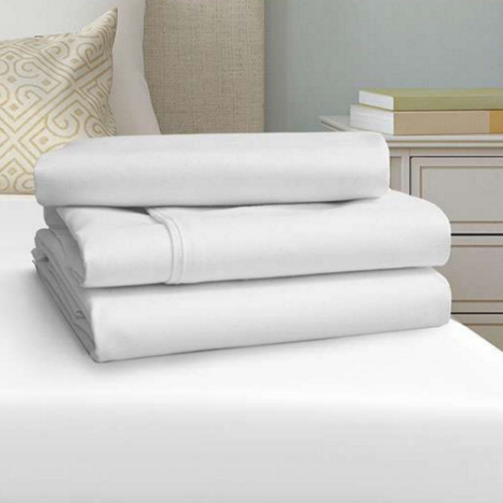 King-Size White Flat Sheet – Cotton Blend, Soft & Durable