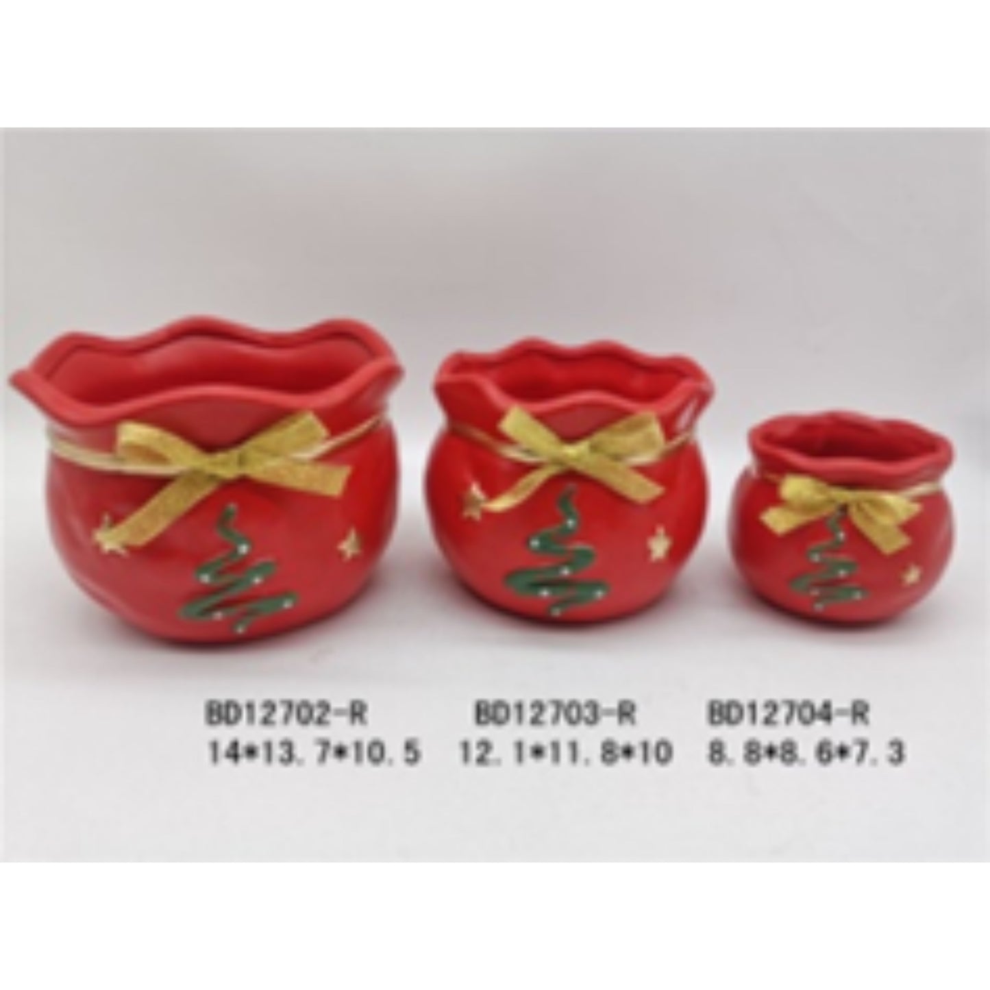 Terracotta Ceramic Christmas Flower Pot Trio