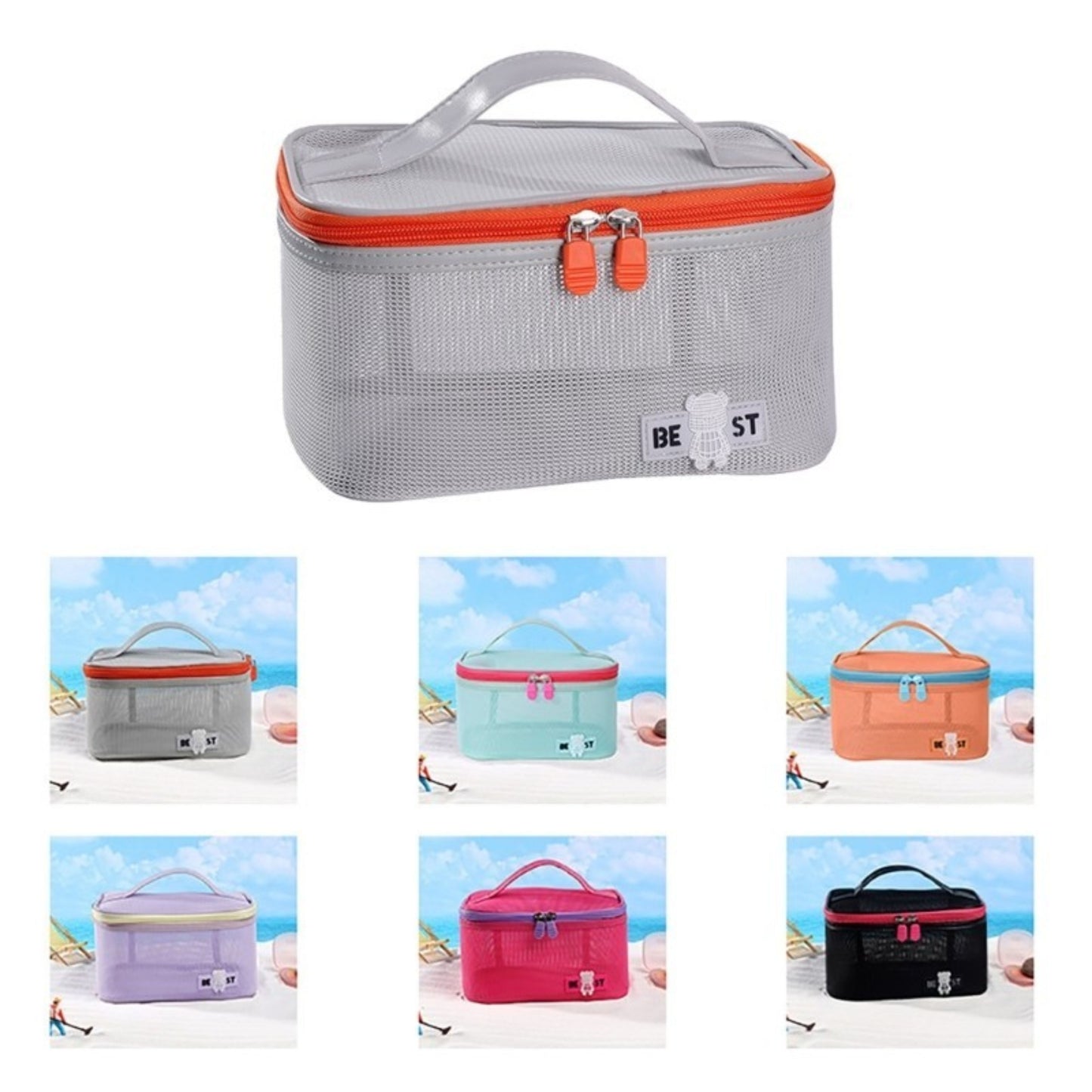 Holiday Open-Top Mesh Cosmetic Bag RH2405
