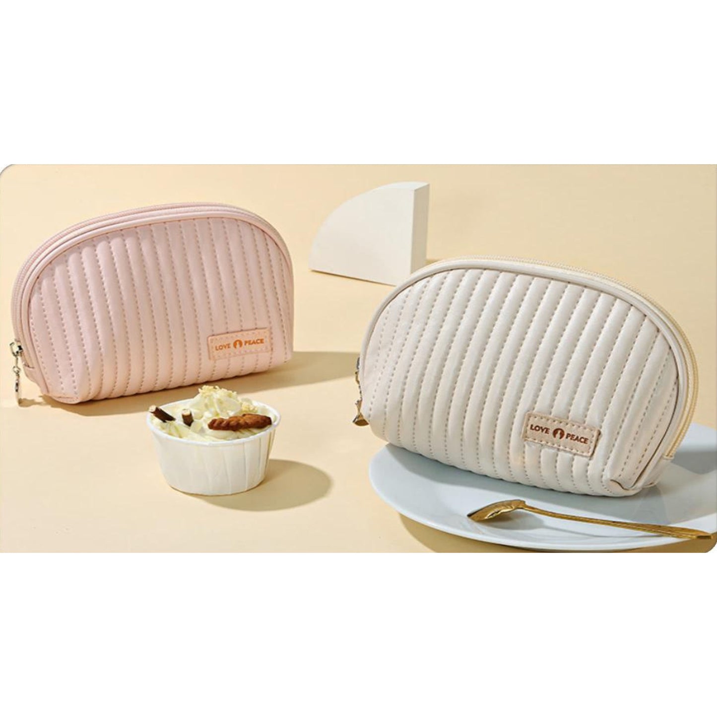 RH2223 Half-Round Cake Style Makeup Bag – PU Leather with Creamy Finish