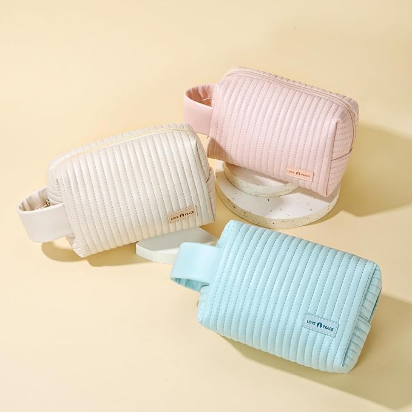 RH2224 Octagonal Cake Style Makeup Bag – PU Leather with Creamy Finish