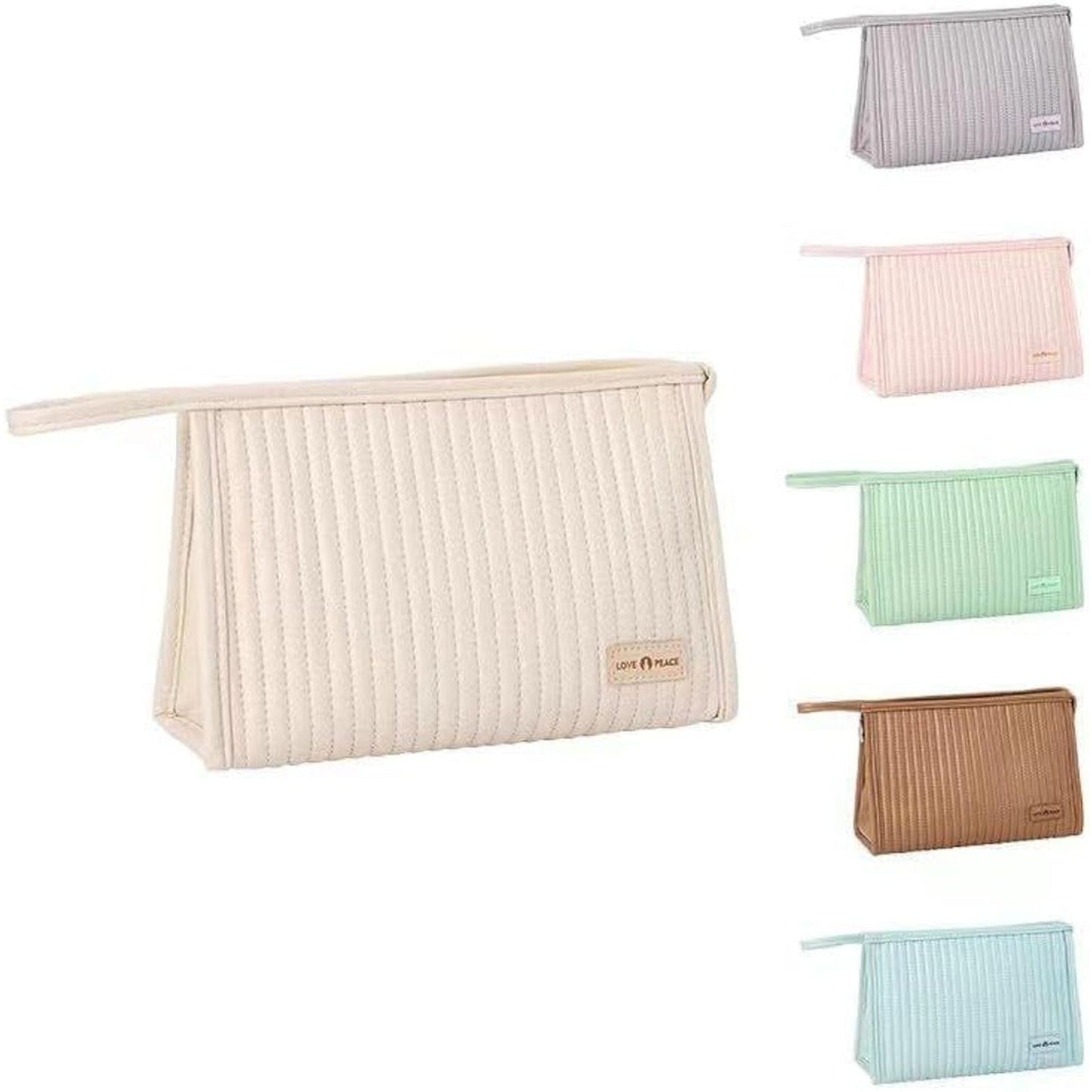 RH2225 White Collar Cake Style Makeup Bag – PU Leather with Creamy Finish
