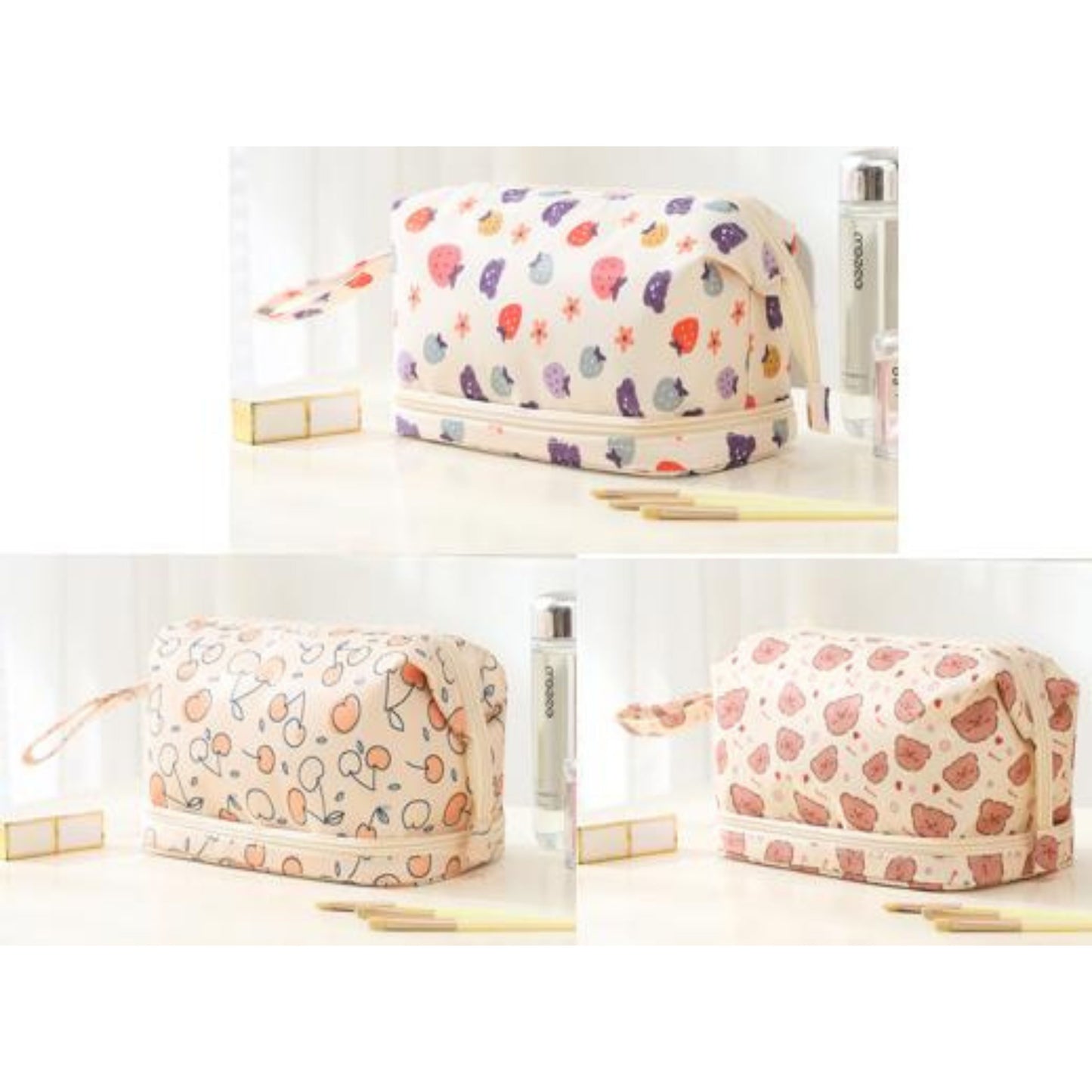LG0046 Twill Double-Layer Floral Cosmetic Bag