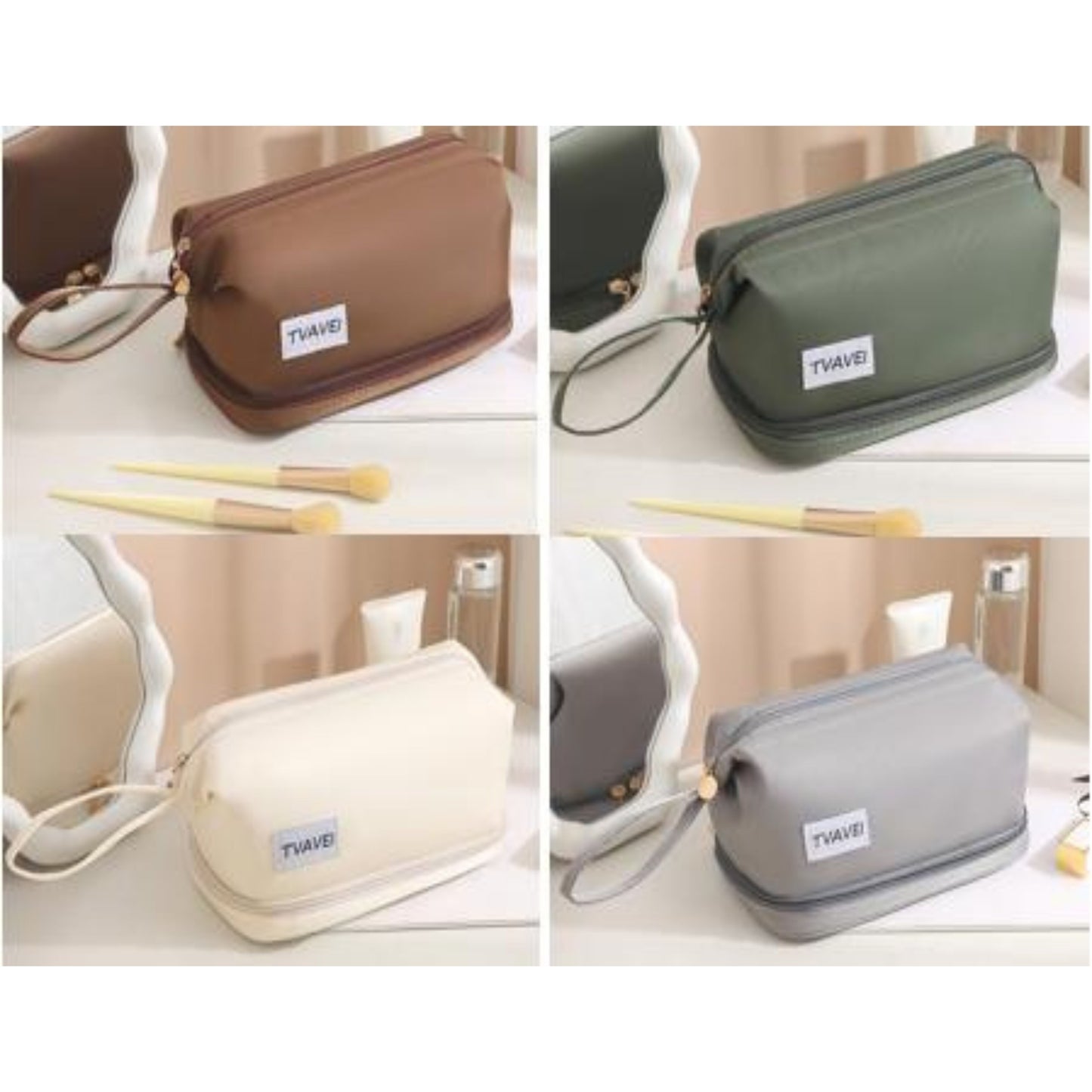 LG0045 Twill Double-Layer Solid Color Cosmetic Bag
