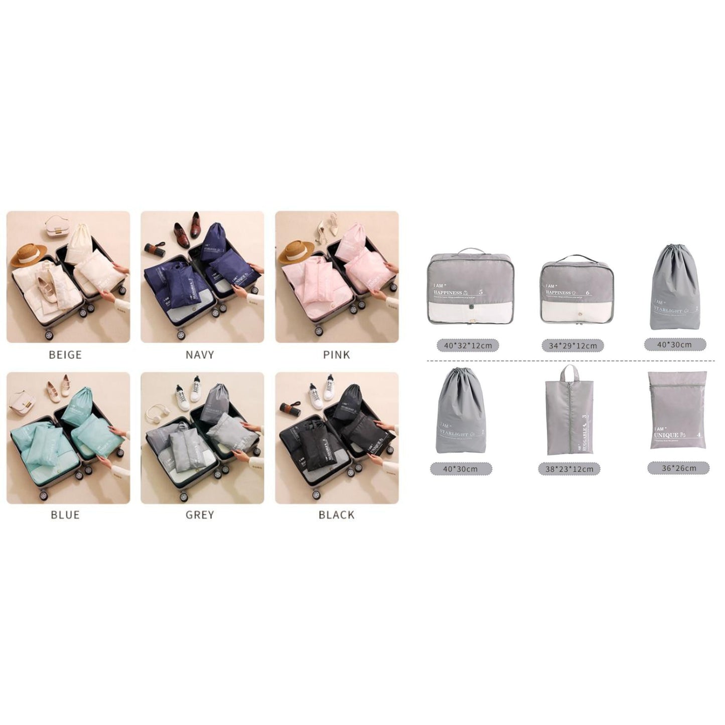 Packing Cube Set RH2235 – Twill Wet and Dry Separation 6-Piece Organizer