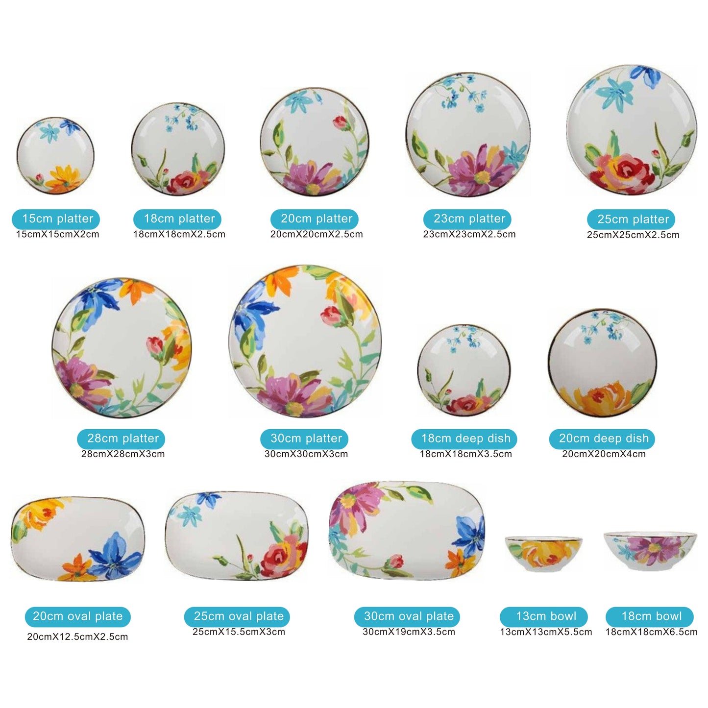 Floral White Ceramic Dinnerware Set with Shiny Surface – 14-Piece Collection