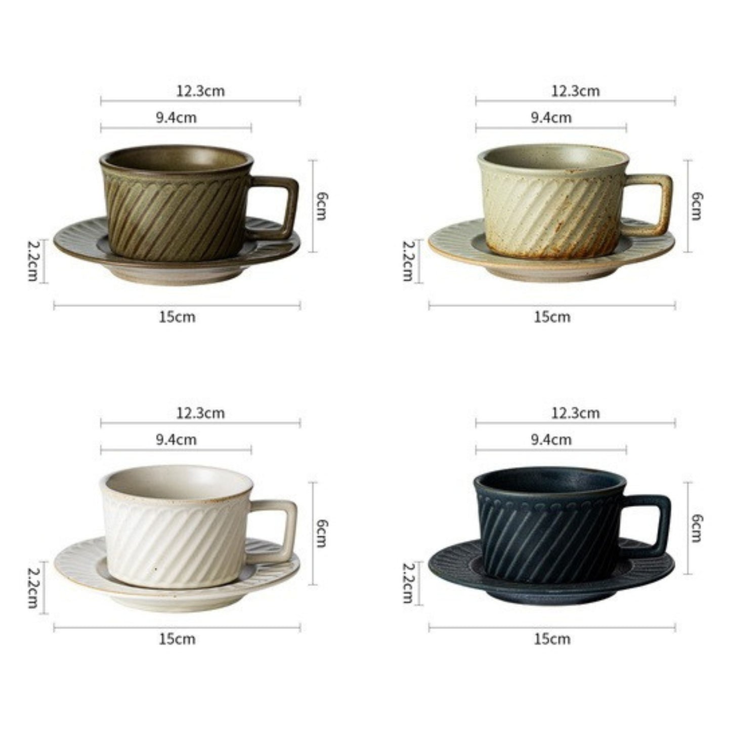 Stoneware Rotary coffee cup and saucer set with textured design and elegant finish