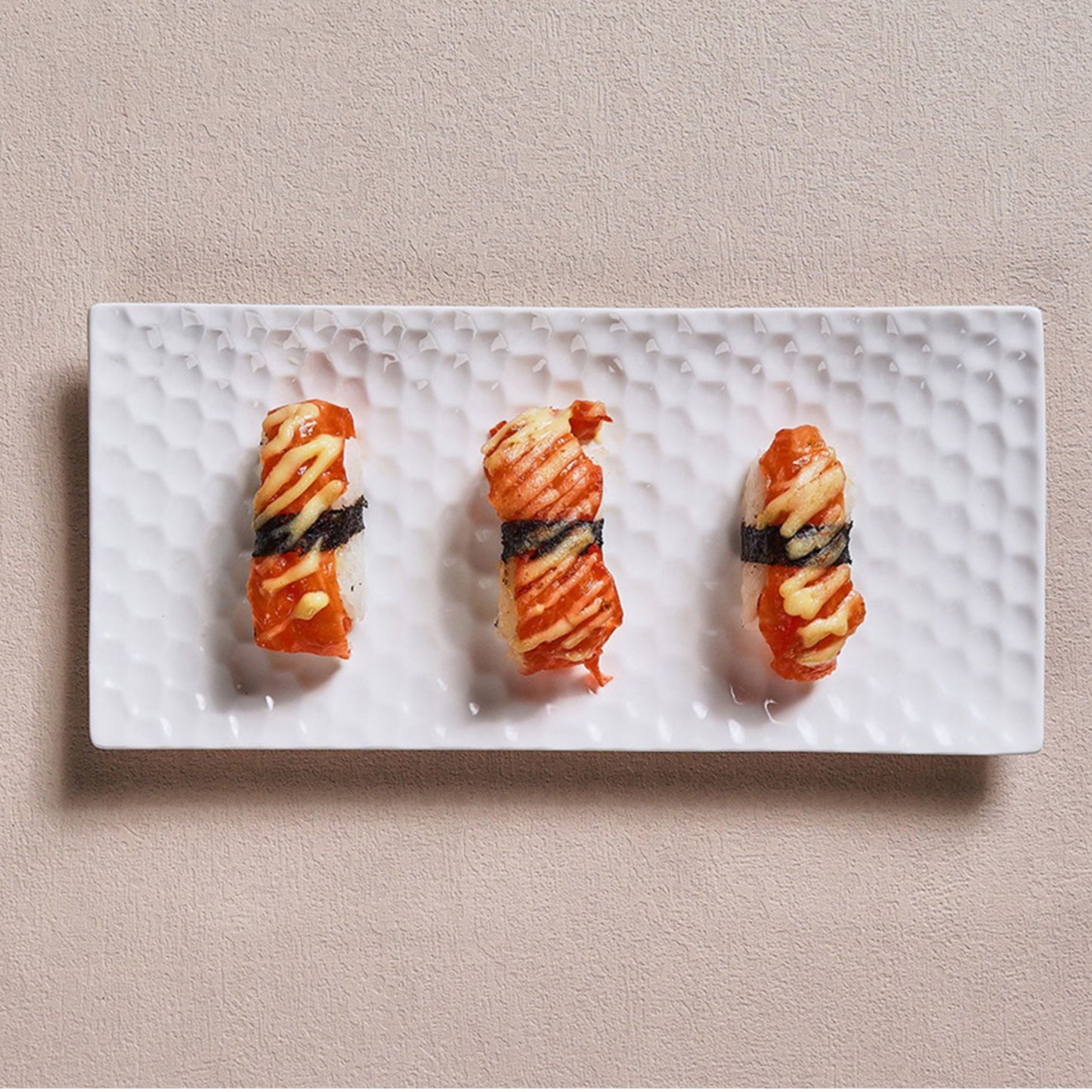 Porcelain rectangular plate with clean lines and glossy white finish
