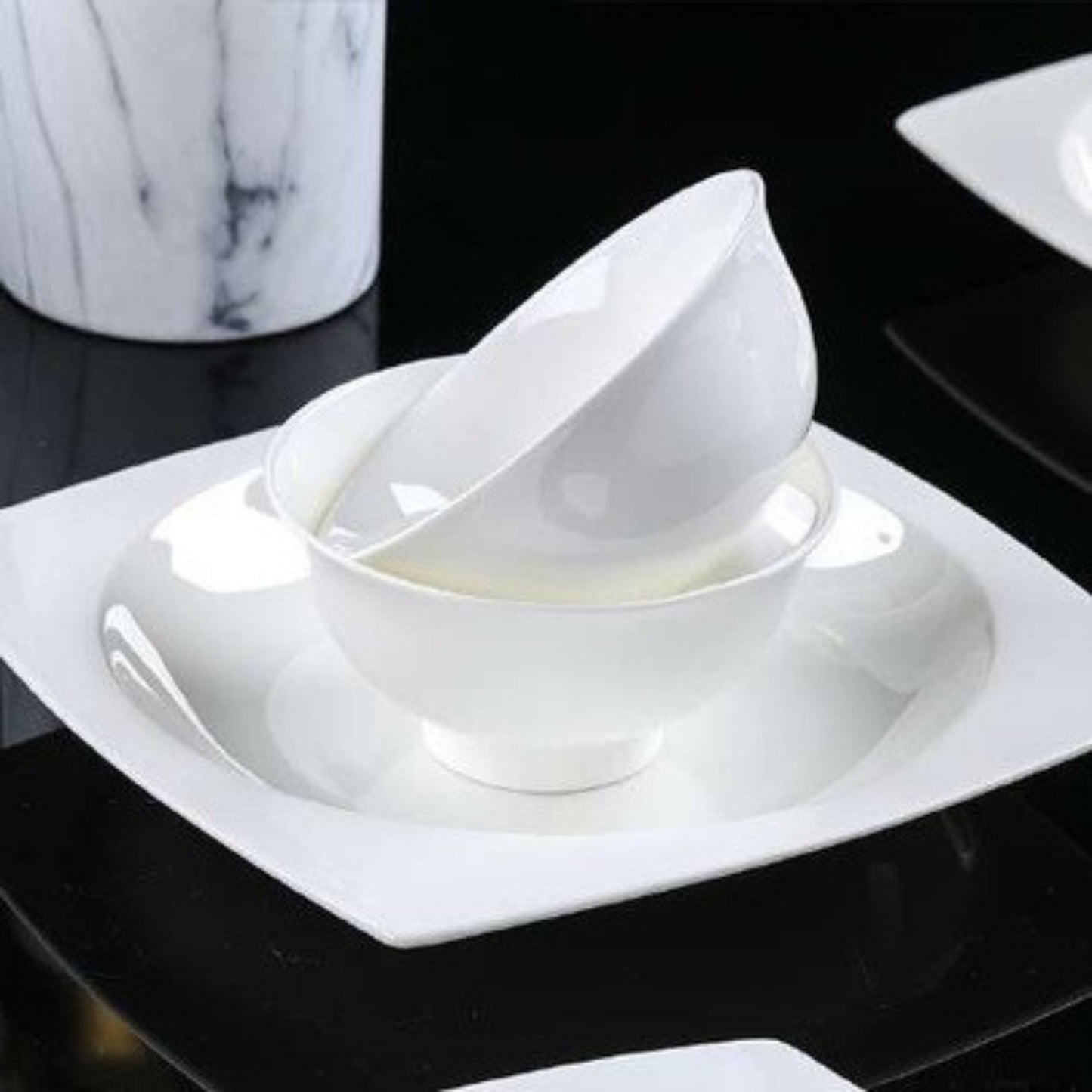 Pure White bone china crockery set with simple, classic design