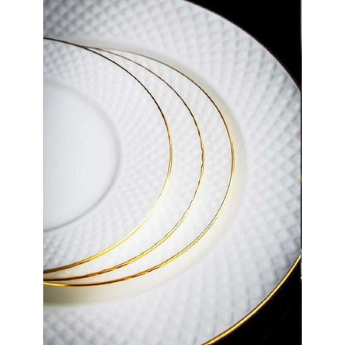Diamond bone china crockery set with simple dotted pattern and golden edges