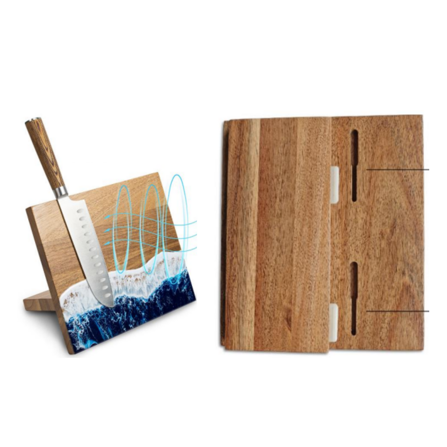Magnetic Dismountable Epoxy Resin Knife Block with Acacia Wood