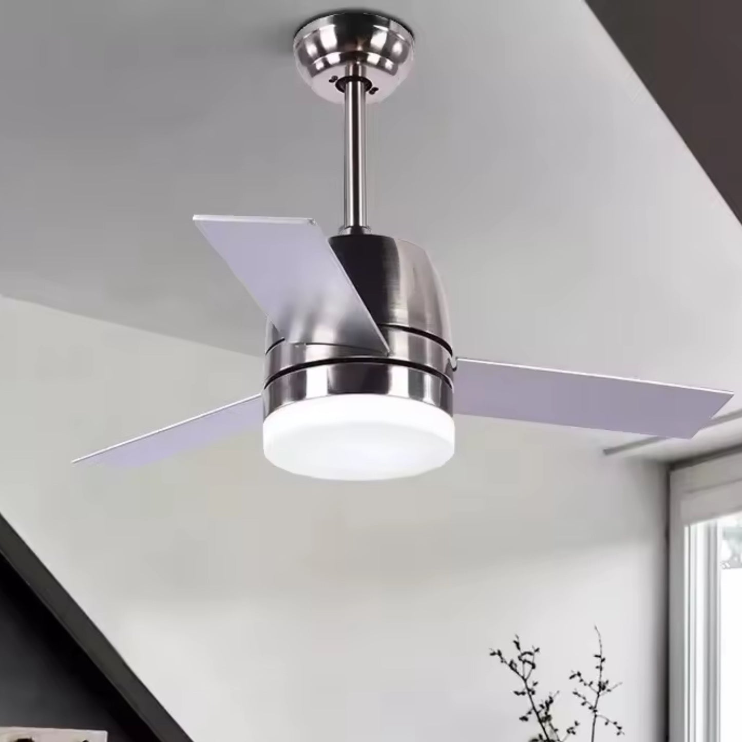 KBS-3606 Brushed Nickel Silver Blade Ceiling Fan with LED