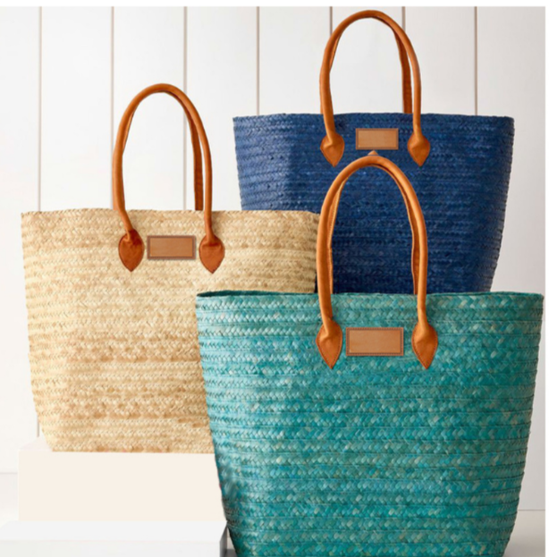 Handmade Straw Beach Bag with PU Leather Straps
