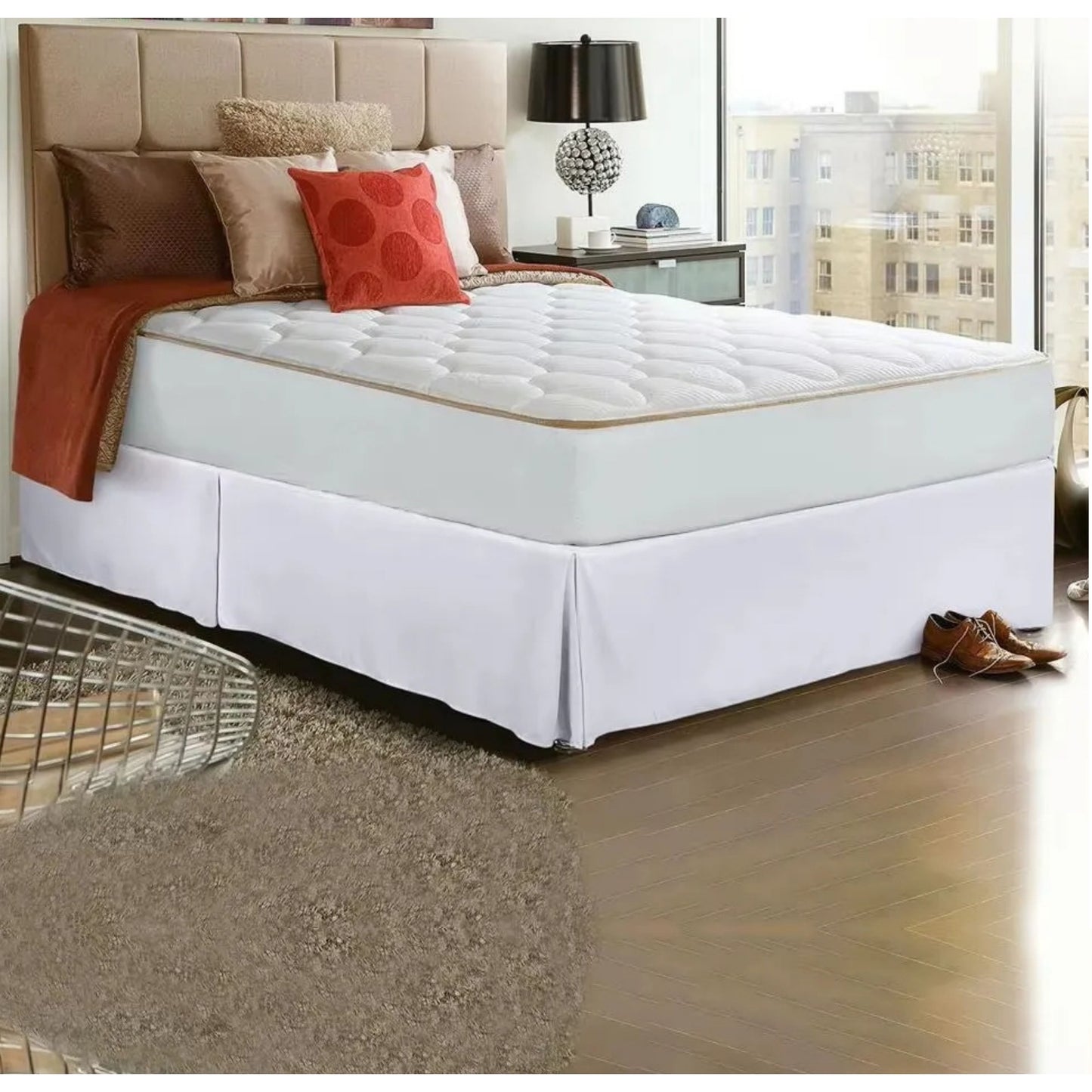 Classic White Cotton Bed Skirt – Elegant Dust Ruffle for Queen & King Beds