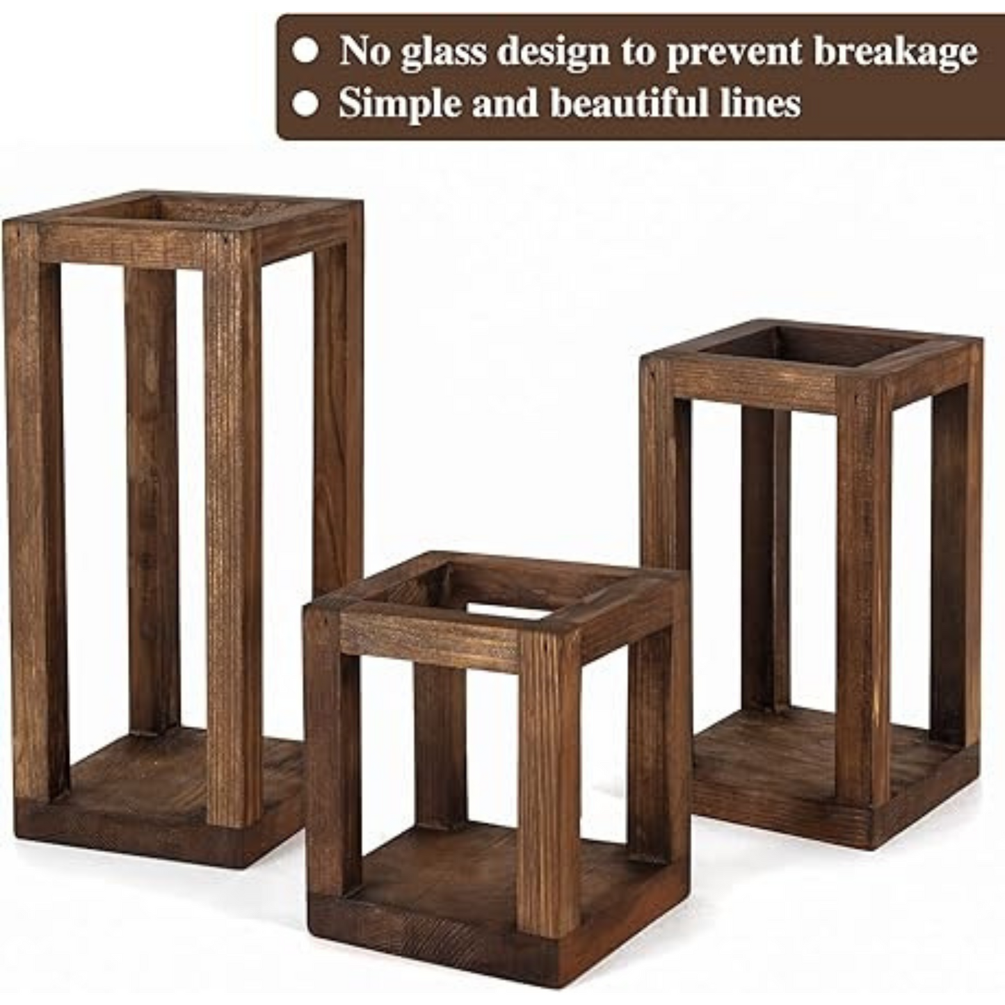 Rustic Wooden Candle Lanterns – Set of 3 Decorative Lanterns