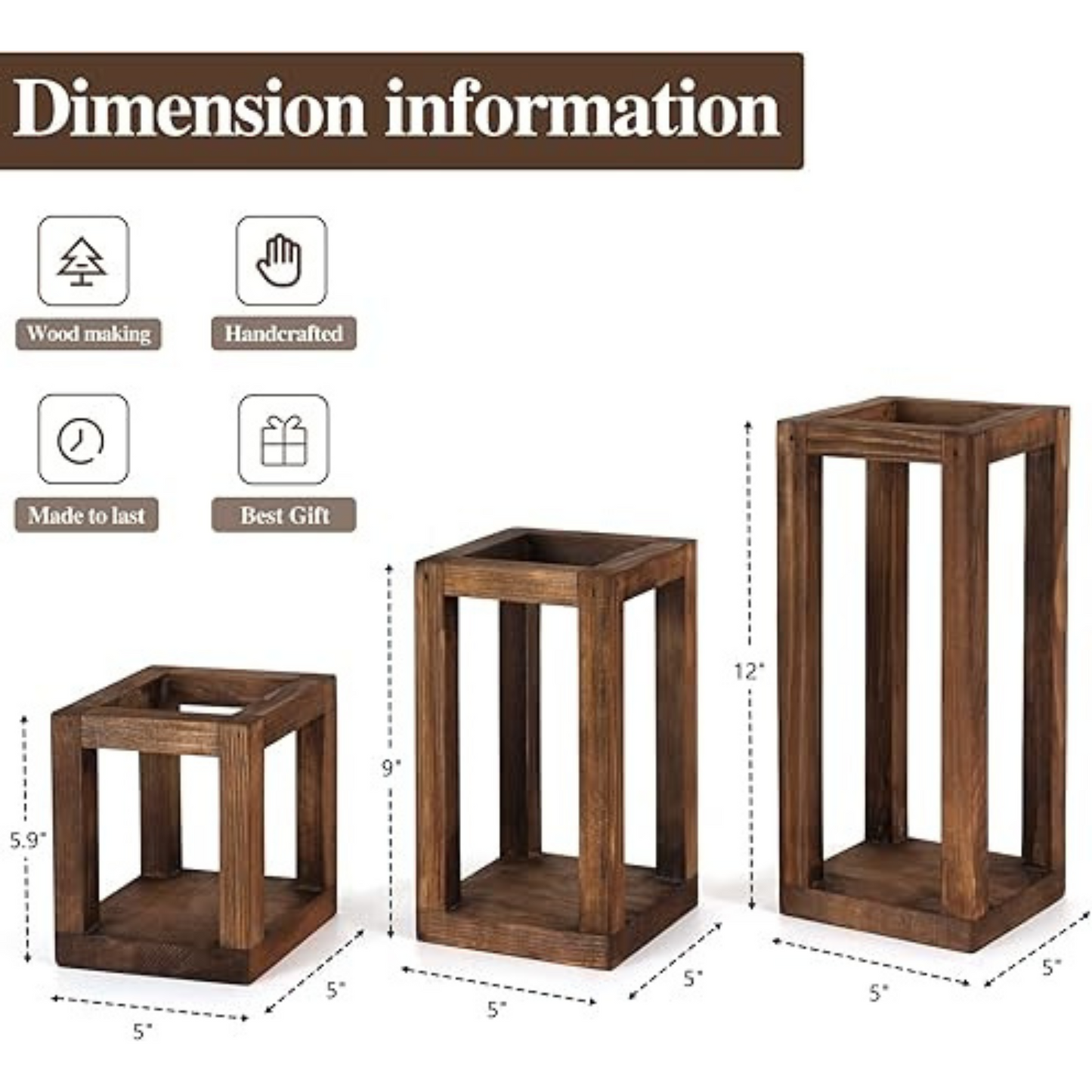 Rustic Wooden Candle Lanterns – Set of 3 Decorative Lanterns