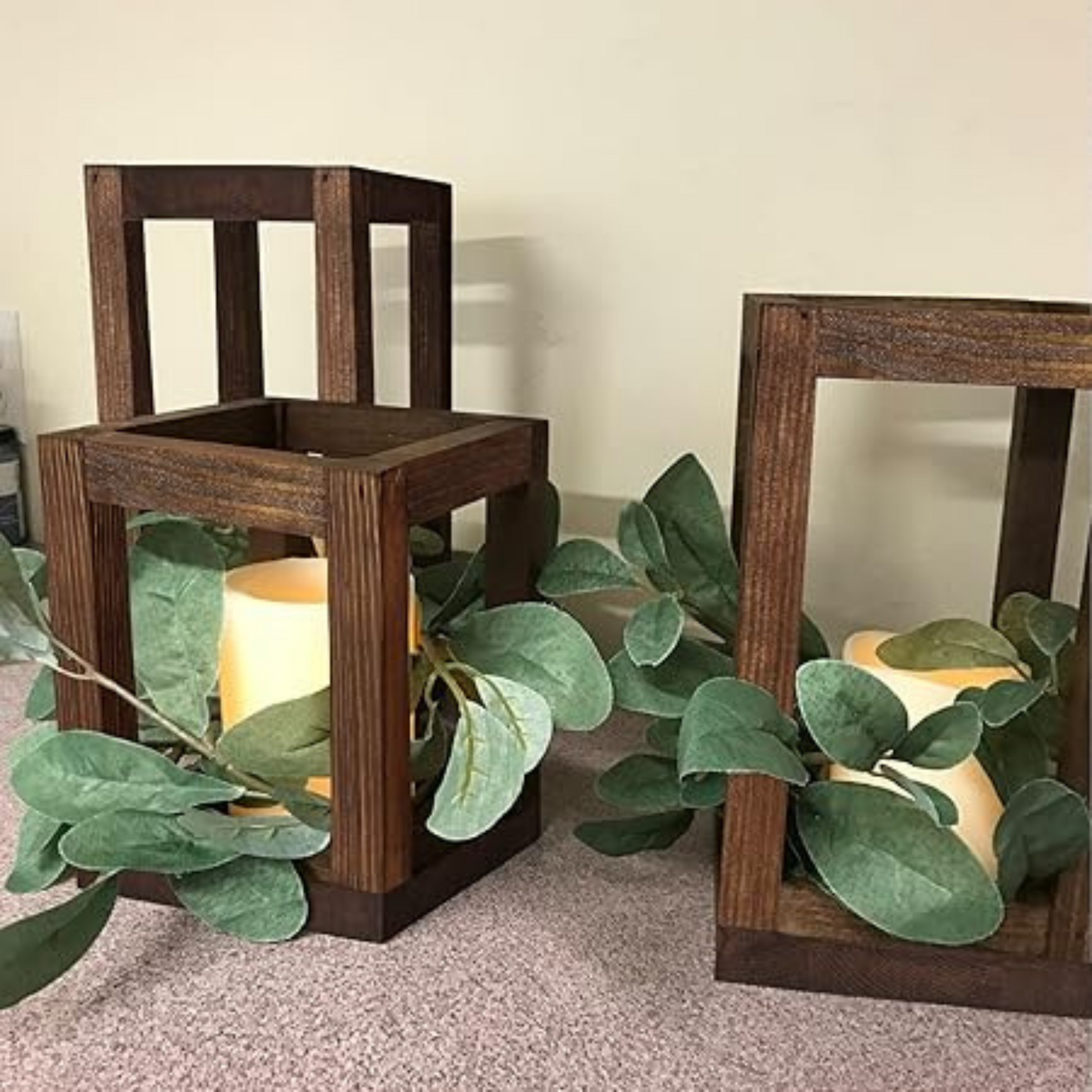 Rustic Wooden Candle Lanterns – Set of 3 Decorative Lanterns