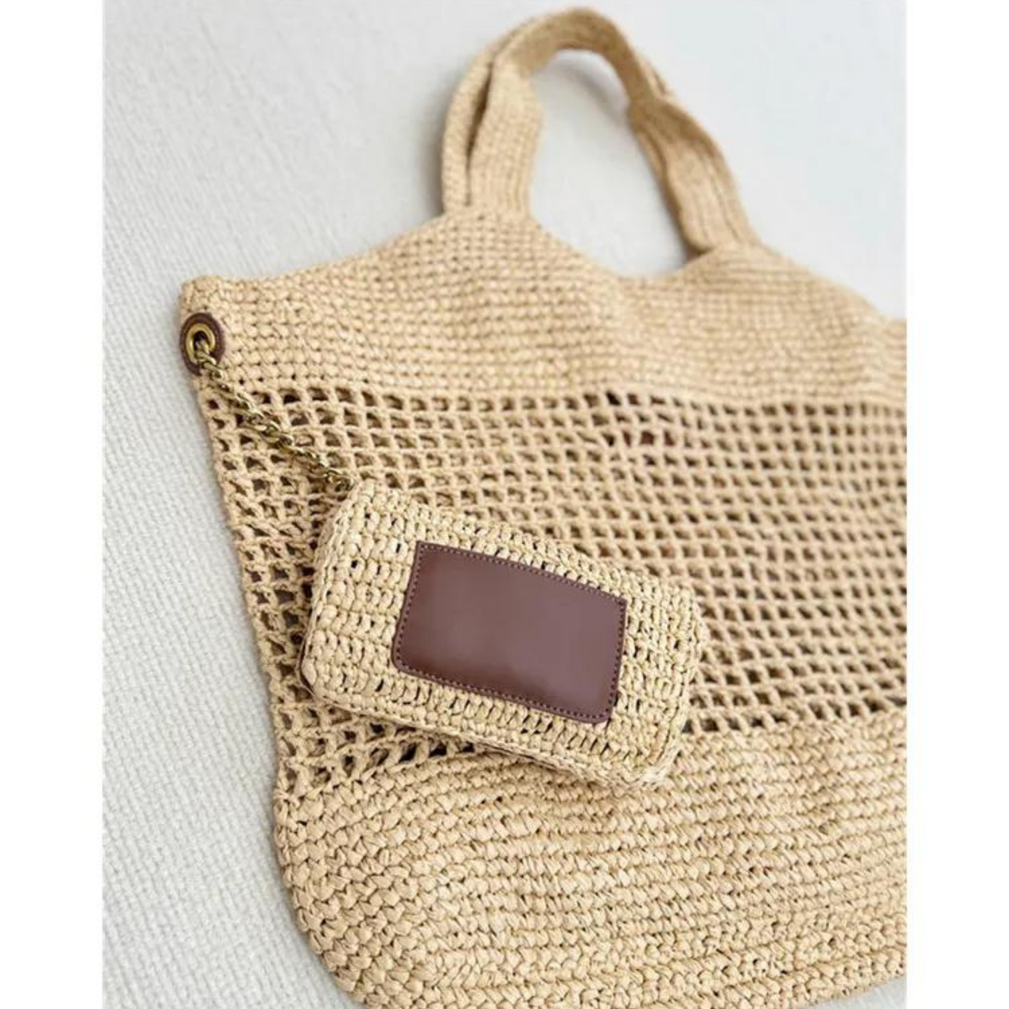 Woven Grass One-Shoulder Tote Bag – Stylish & Spacious Half-Moon Design