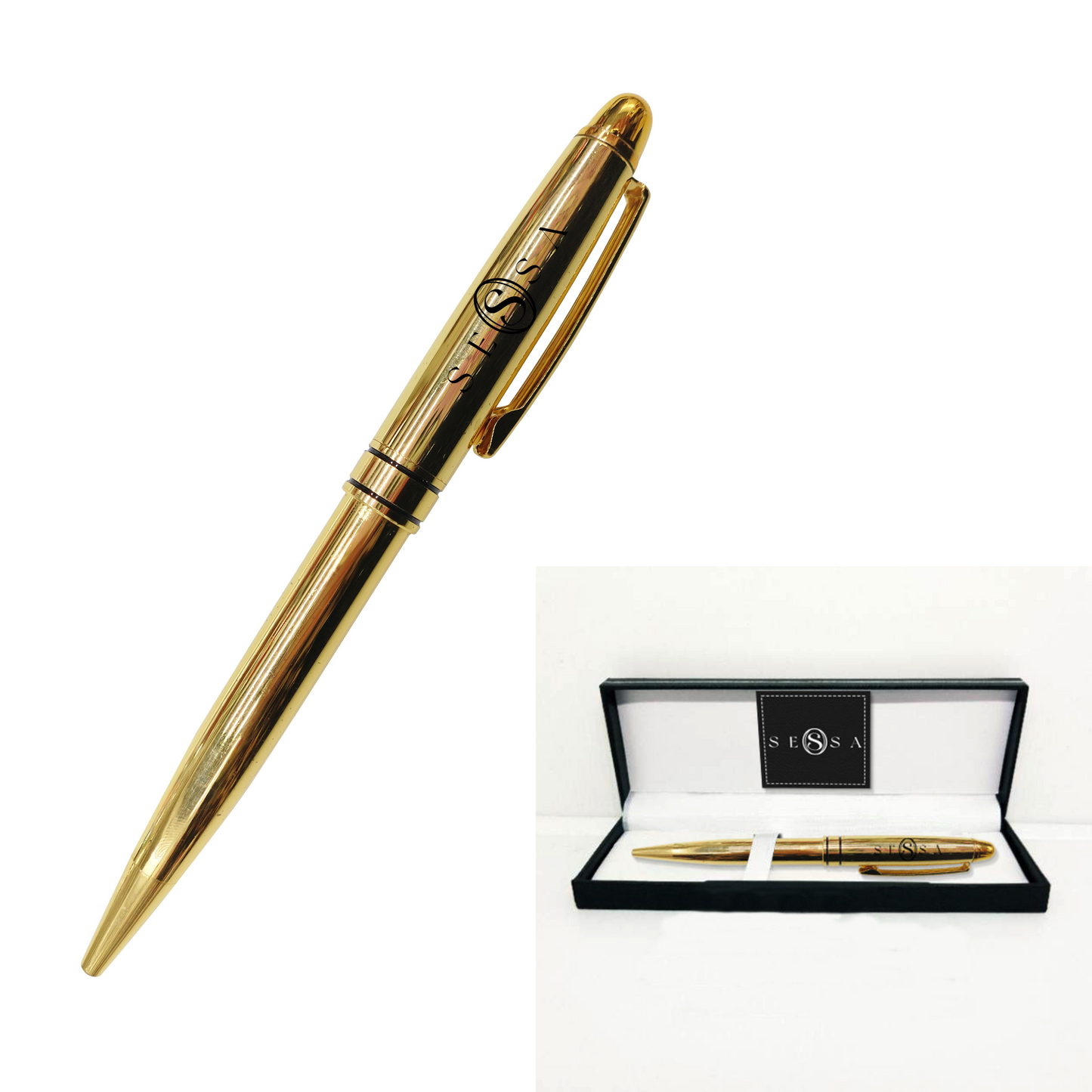 Gold Ballpoint Pen with Engraved Black Logo – Luxury Executive Gift