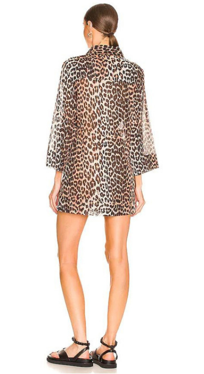 Beach Wear Shirt Dress – Sheer Leopard Print Cover-Up
