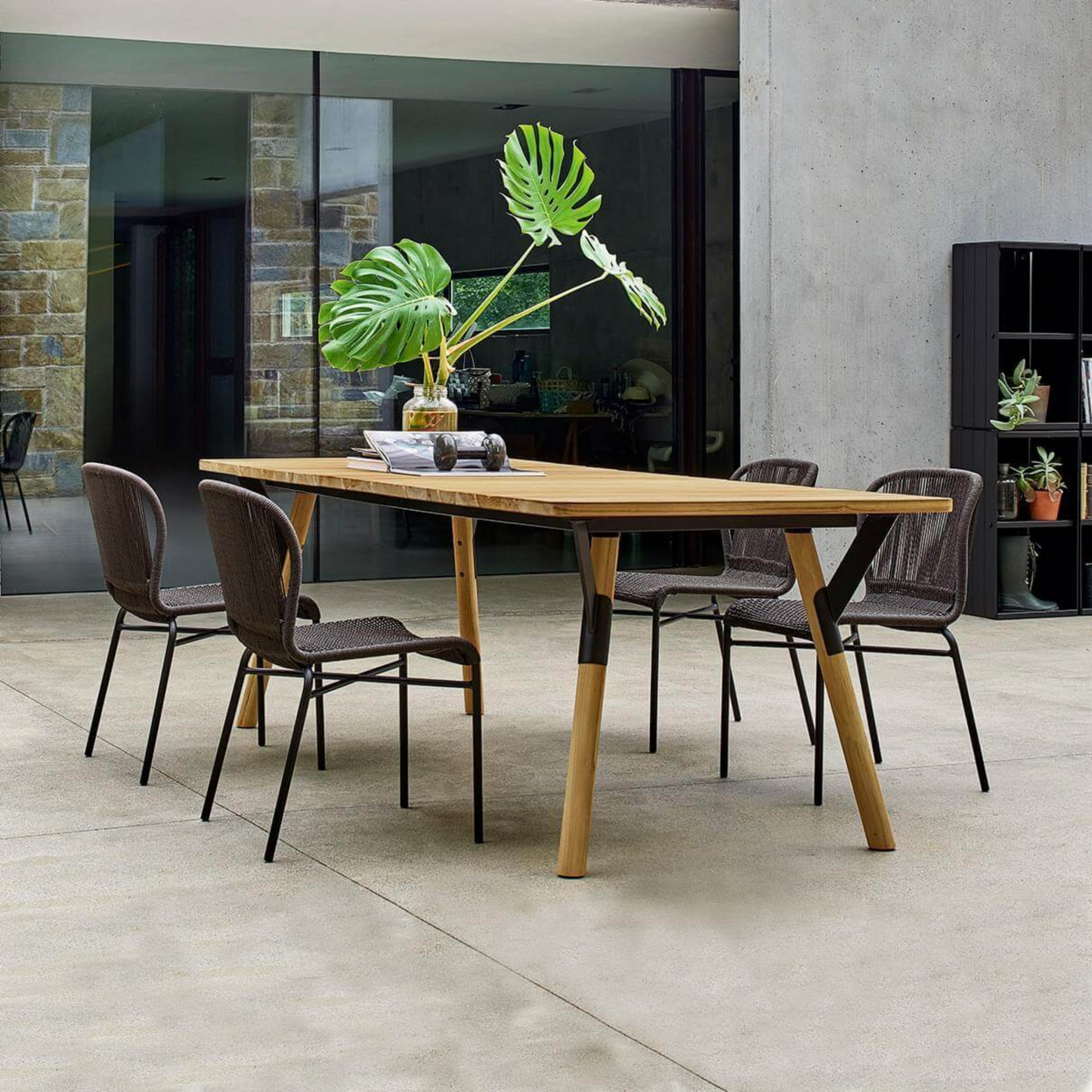 Elegant Wood & Aluminum Rope Dining Set – Outdoor Comfort