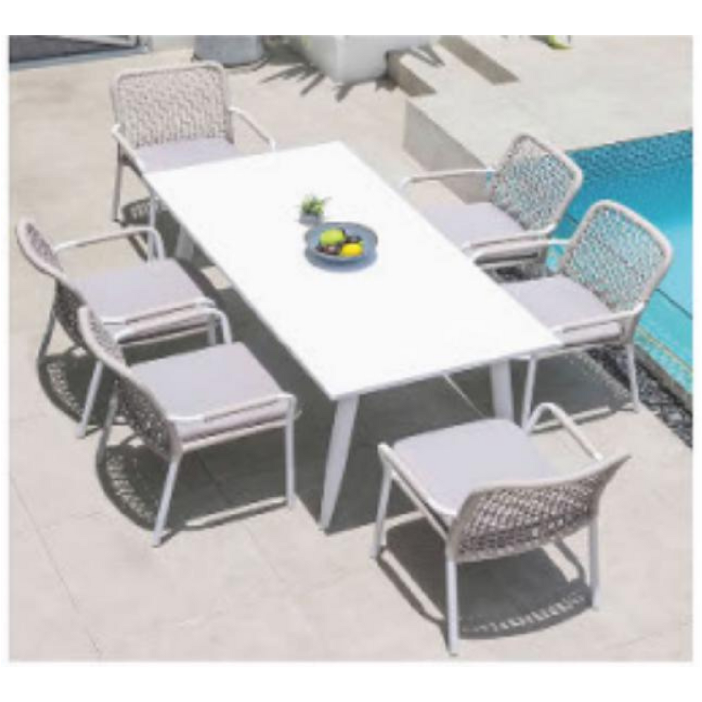 Contemporary Aluminum Patio Dining Set – Rope Accent Chairs