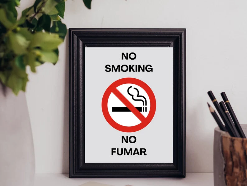 No Smoking Sign – Wooden Frame with Stone Paper Print