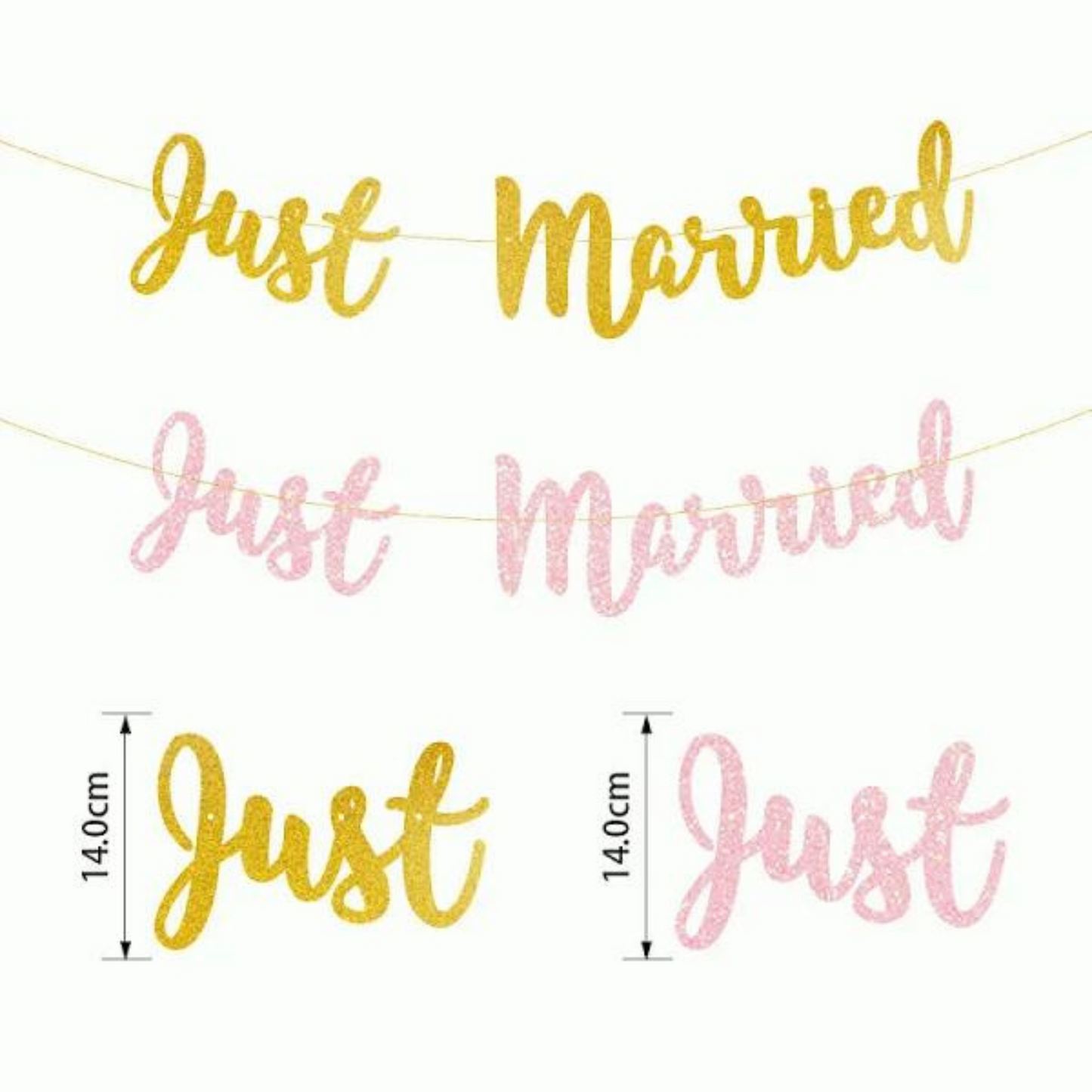 Just Married Glitter Gold Banner – Engagement & Wedding Decoration