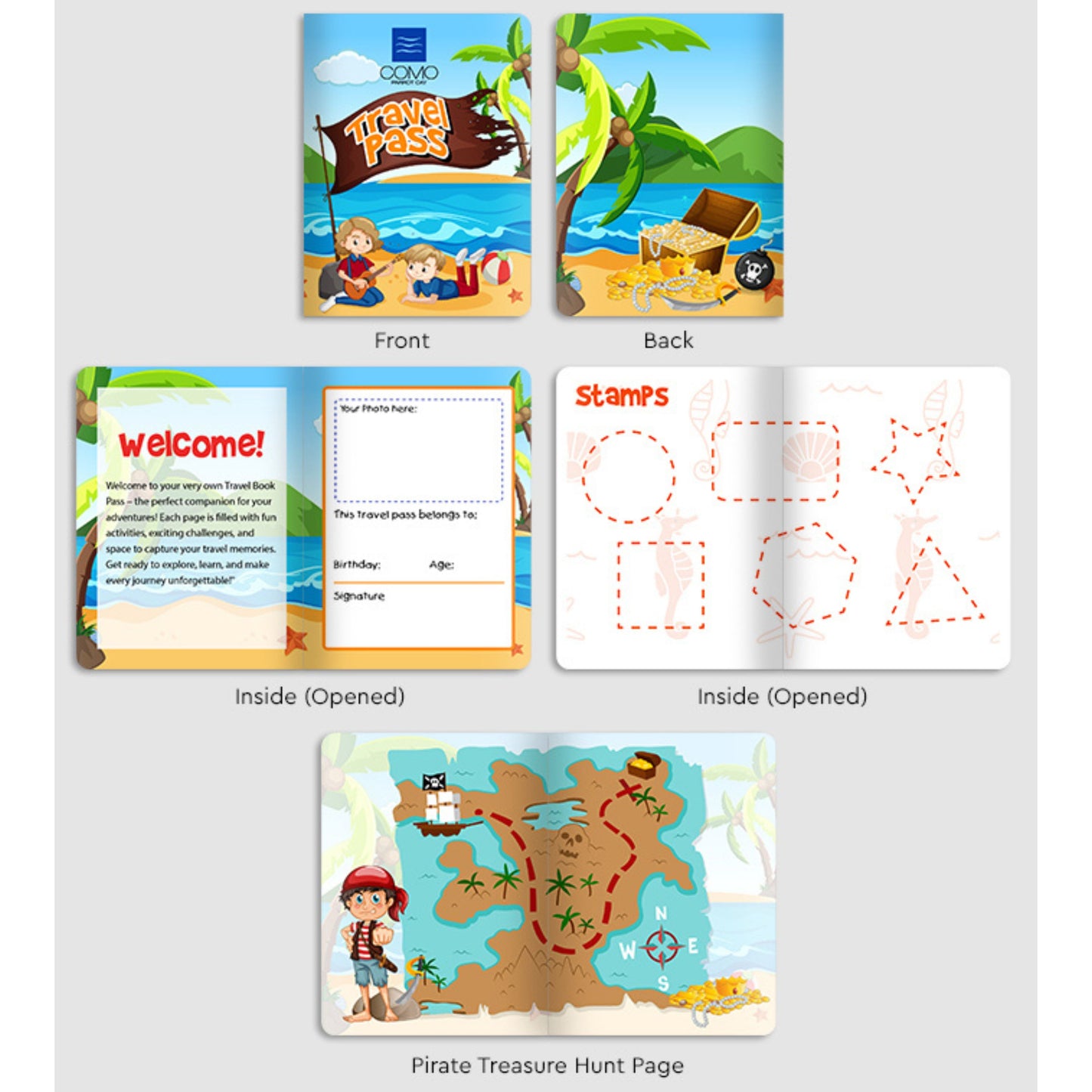 Kids Travel Pass Booklet – Pirate-Themed Passport with Activities & Stamp Pages (17.6 x 12.5 cm)