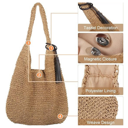 Customizable Woven Straw Tote Handbag – Spacious & Stylish Shoulder Bag