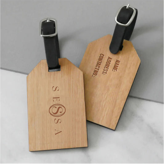 Personalized Wooden Luggage Tag – Durable Travel Bag Tag with Natural Wood Finish