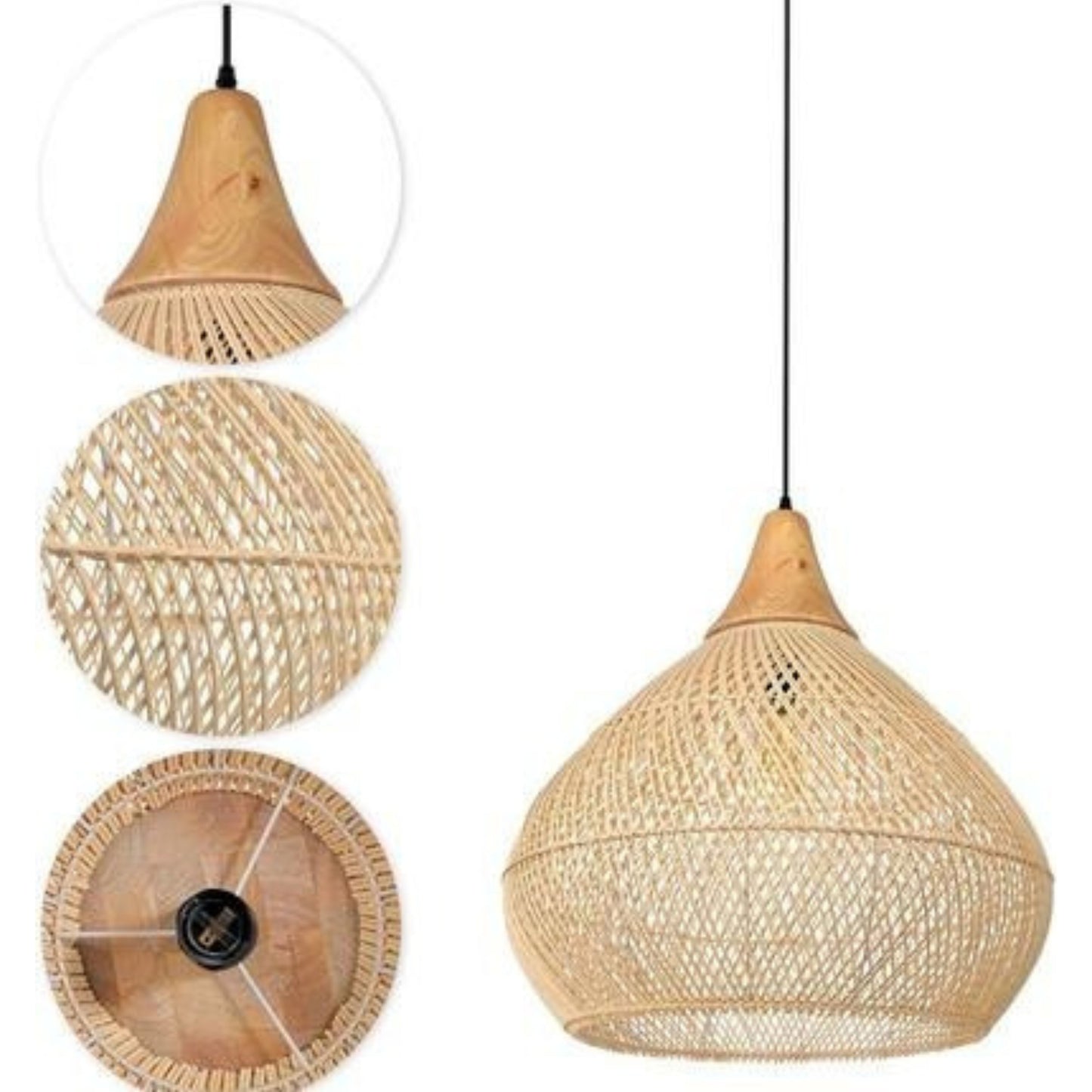 Vintage Rattan Chandelier – 40cm Diameter, Daylight & Warm White Options