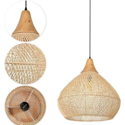 Vintage Rattan Chandelier – 40cm Diameter, Daylight & Warm White Options