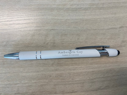 Elegant White Retractable Ballpoint Pen with Silver Accents
