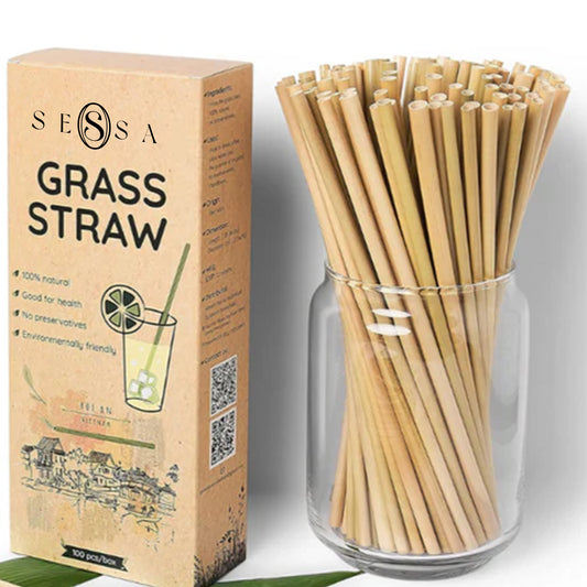 100-Pack Natural Grass Straws – Biodegradable & Plastic-Free