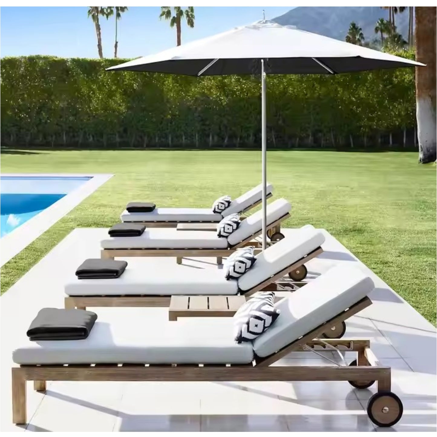 Beach Lounge Chair, Premium Teak Wood Frame with Waterproof Cushion