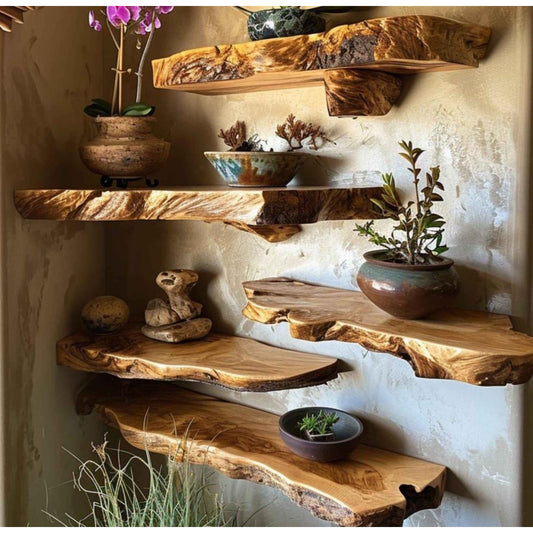 Wood Slab Invisible Wall-Mount Counter Shelves – 120x60cm