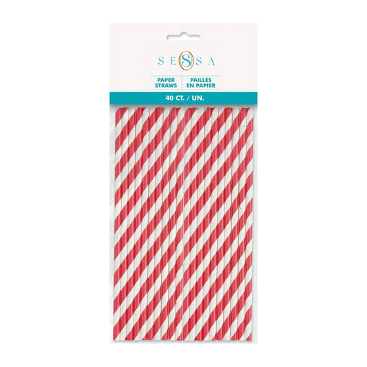 40-Pack Red Striped Paper Straws – Biodegradable & Party-Ready