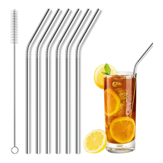 6-Piece Reusable Stainless Steel Straws with Brush – Fits 20 & 30 oz Tumblers