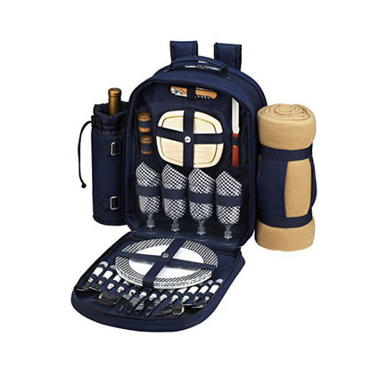 Deluxe Picnic Backpack Set with Tableware, Wine Glasses, Blanket, and Accessories – Navy Blue