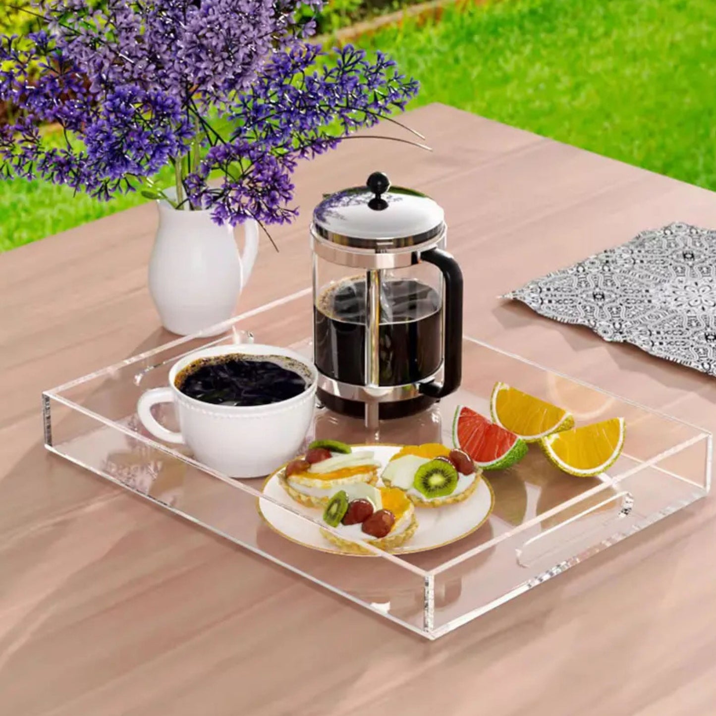 Clear Acrylic Food Serving Tray – Modern & Durable with Handles
