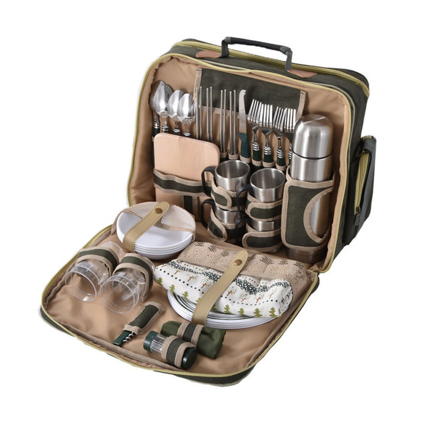 Picnic Backpack for 4 with Cutlery, Plates, Wine Glasses, and Accessories